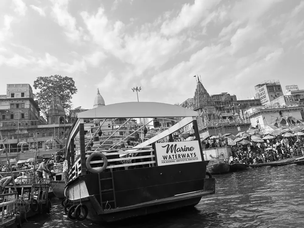 Black and white boats on the river